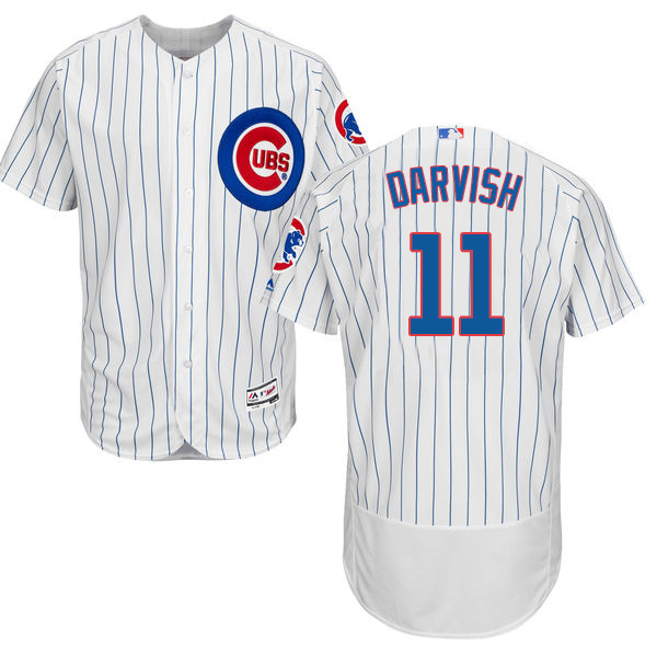 Cubs #11 Yu Darvish White Flexbase Authentic Collection Stitched MLB Jersey - Click Image to Close